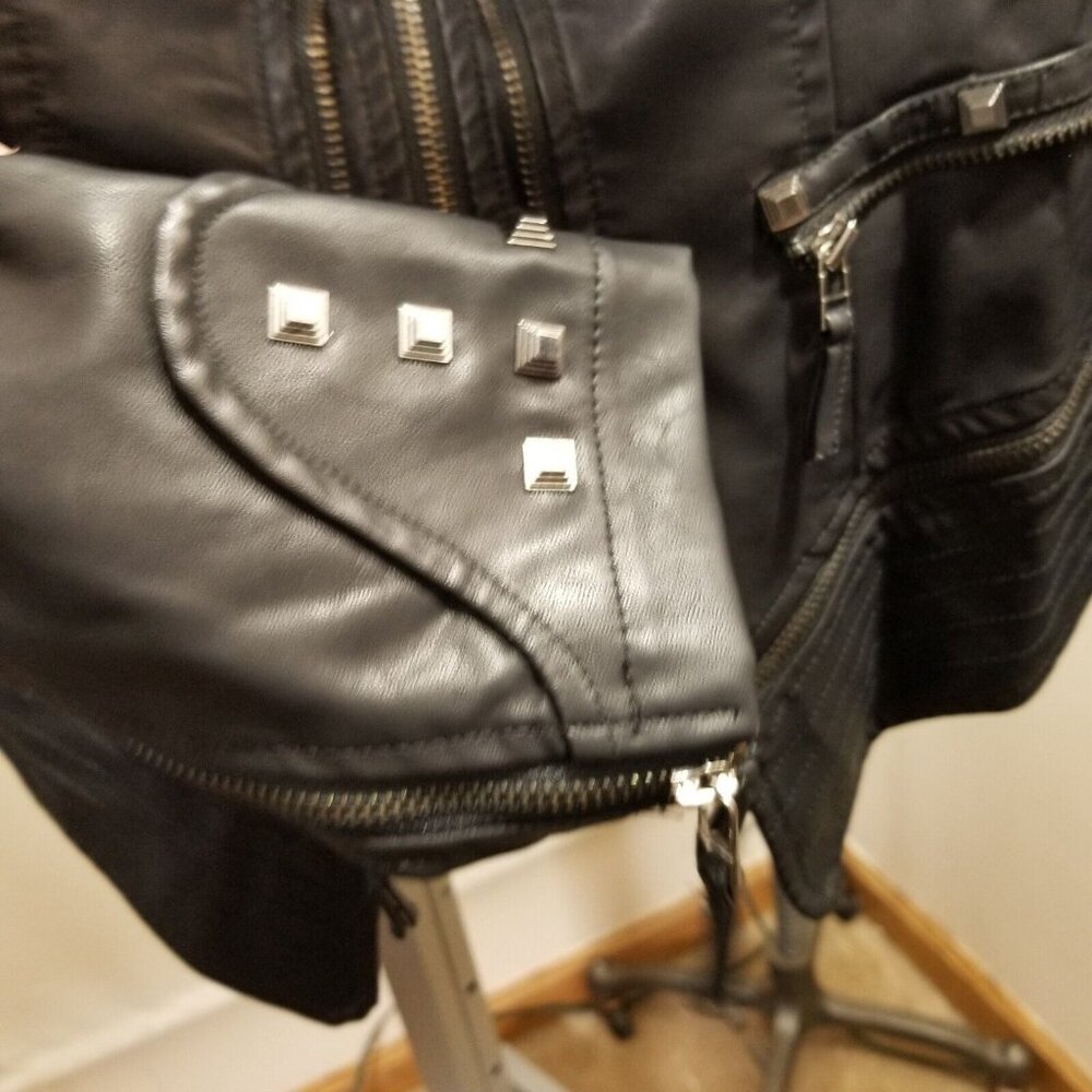 SX Womens Motorcycle Jacket Size XS Black Studded Faux Leather Full Zip Pockets - Picture 9 of 9